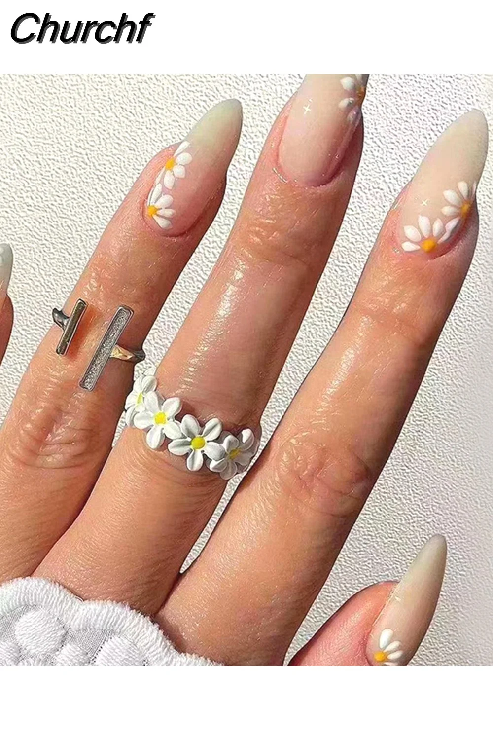 Churchf Almond False Nails Press On Nails Detachable Fake Nail Tip gold heart with Design Manicure Patches Press On Nails-Nail Inspo