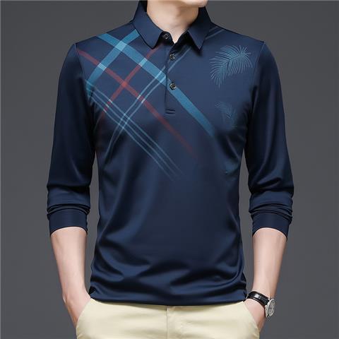 Gandisa Polo Long Sleeve Men's Turn-down Collar T-shirt Spring Summer Top Style Pullover V-Neck Tees Clothes Button Loose Print