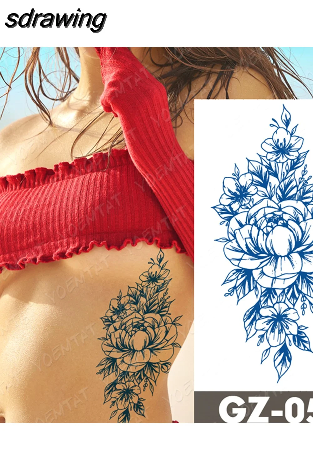 sdrawing Ink Tattoos Body Art Lasting Waterproof Temporary Tattoo Sticker Rose Flower Pearl Tatoo Arm Fake Butterfly Peony Tatto