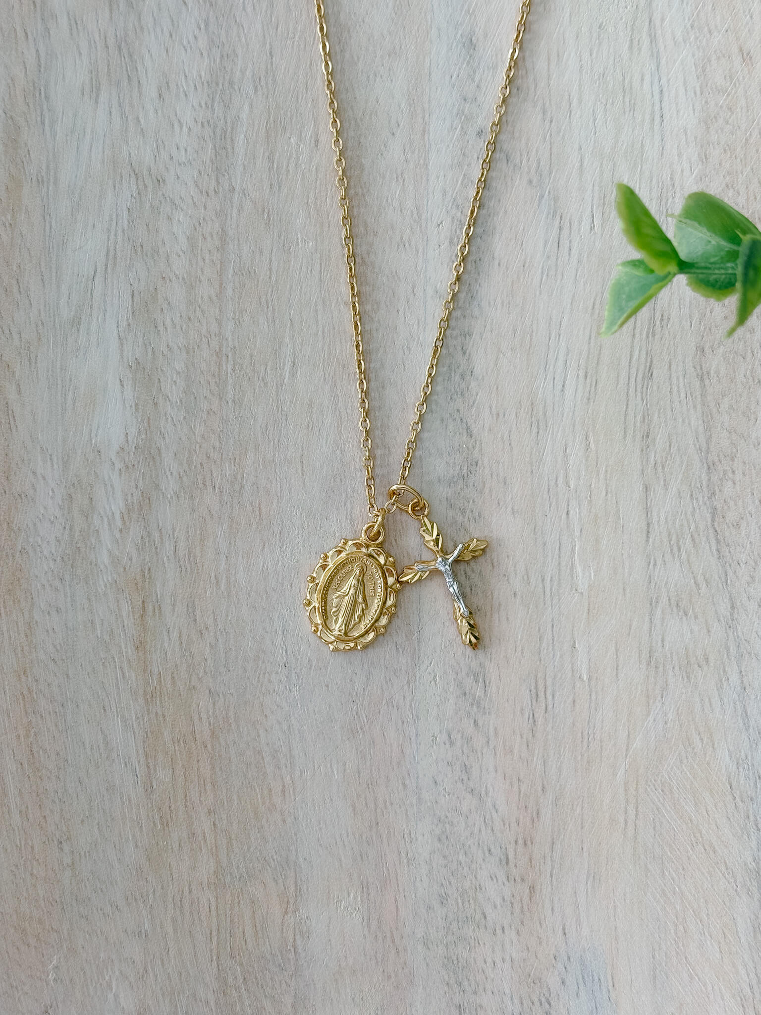 Miraculous Medal & Two-Toned Crucifix Necklace