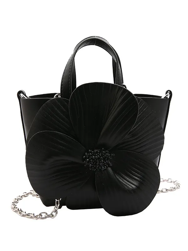 Split-Joint Pleated Flower Shape Tote Bags Handbags Crossbody Bags Bags BLACK-One_size