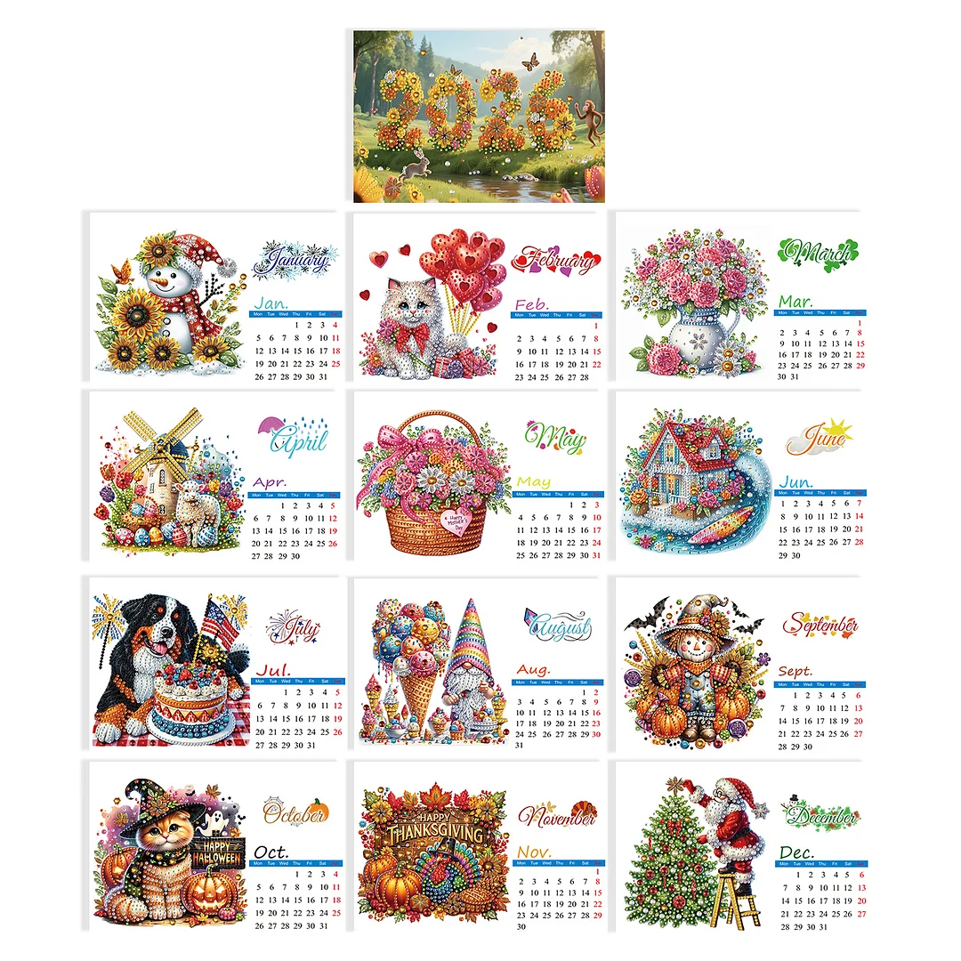 5D/DIY Calendar Crystal Painting Desk Calendars Kit Diamond Painting Calendar