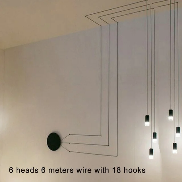 Creative Modern Art Pendant Lamp Light Black Metal Long Wire Simple Shape Kitchen Bar Hanging Lamp Bedside Suspension Lighting