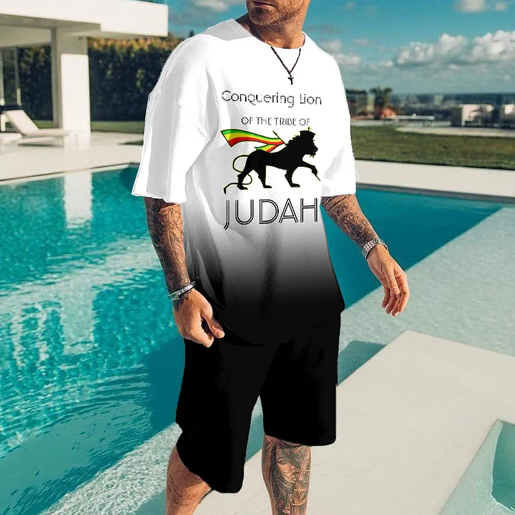 BrosWear Conquering Lion Of The Tribe Of Judah Print T-Shirt  And Shorts Co-Ord