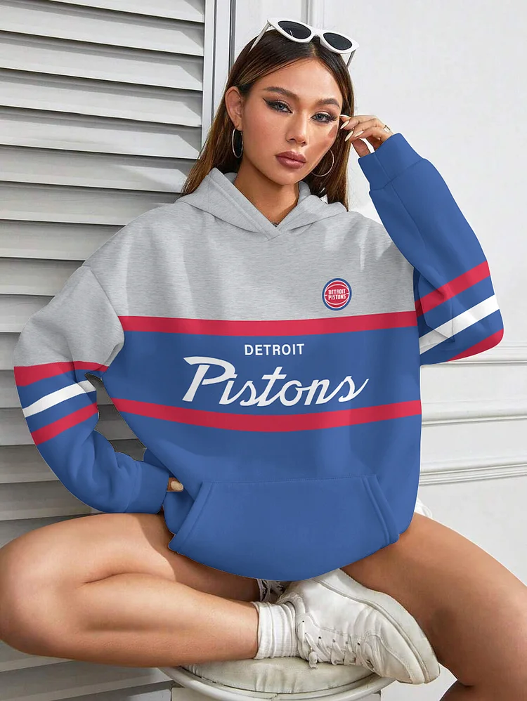 Detroit Pistons Printed Hooded Pocket Pullover Hoodie