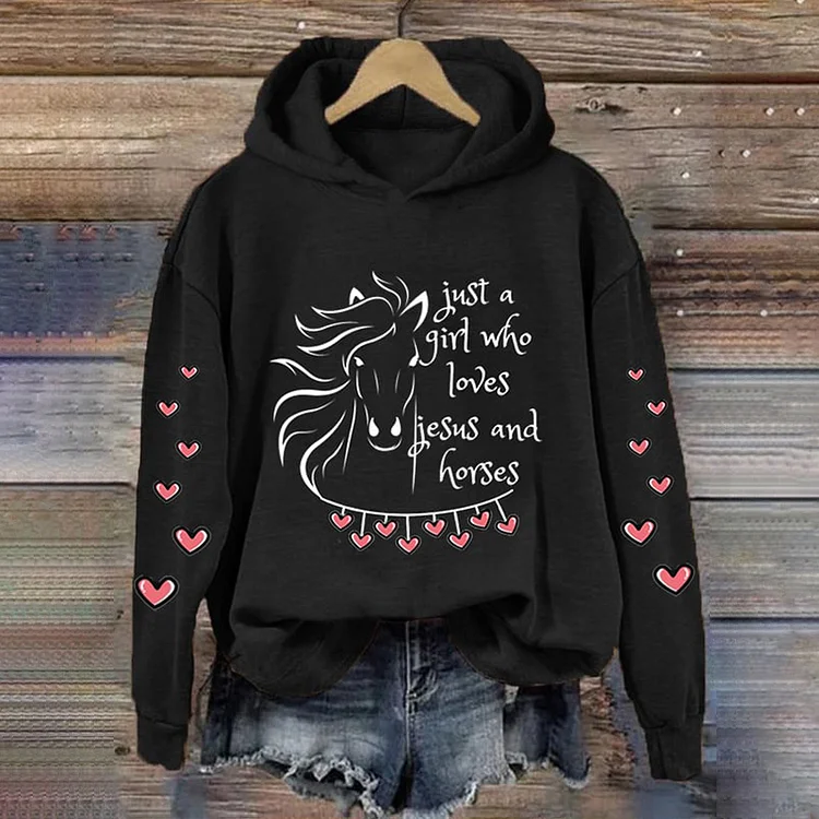 VChics Women's Just A Girl Who Loves Jesus And Horses Casual Hoodie
