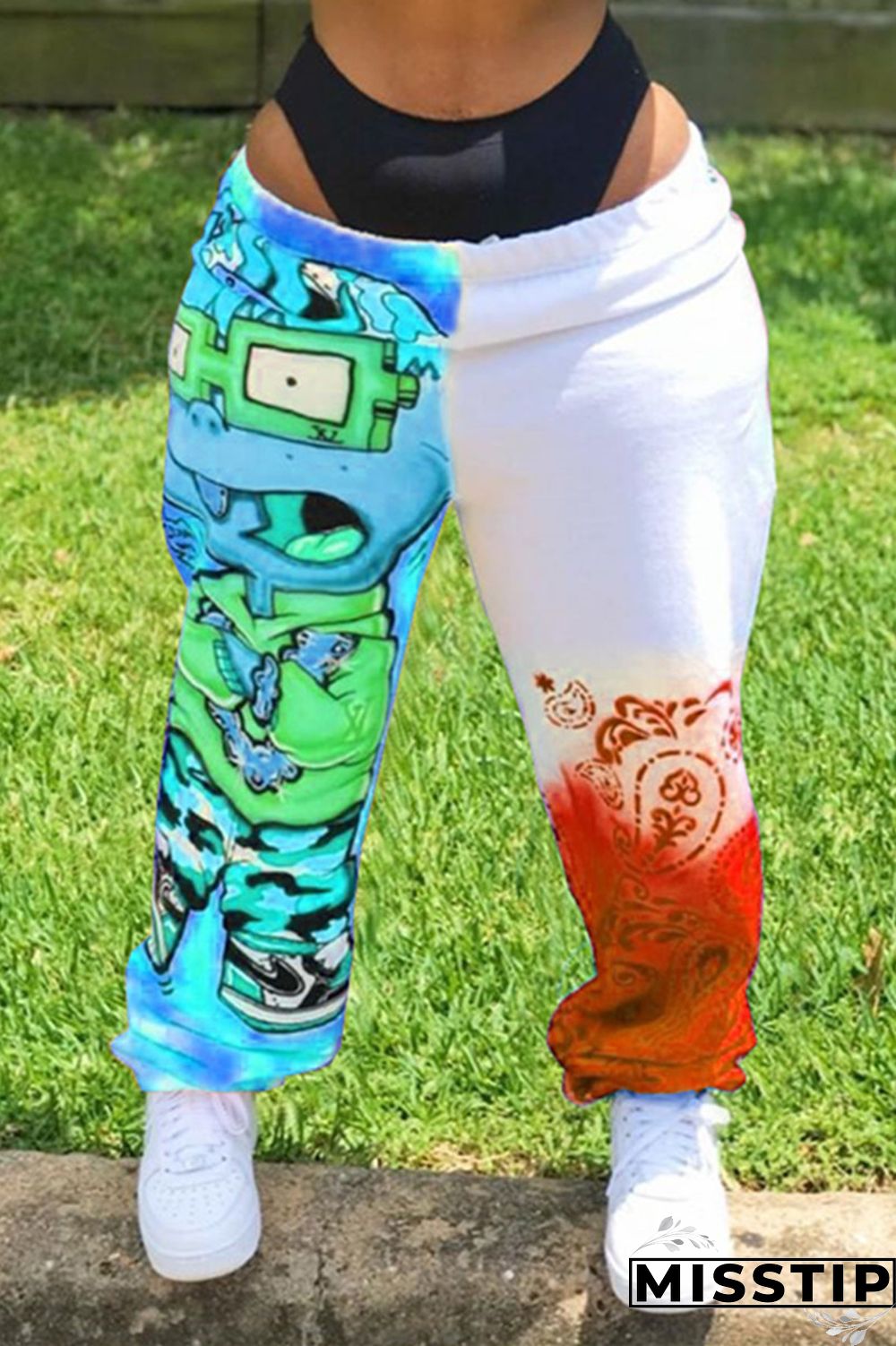 Multicolor Fashion Printed Mid Waist Loose Trousers