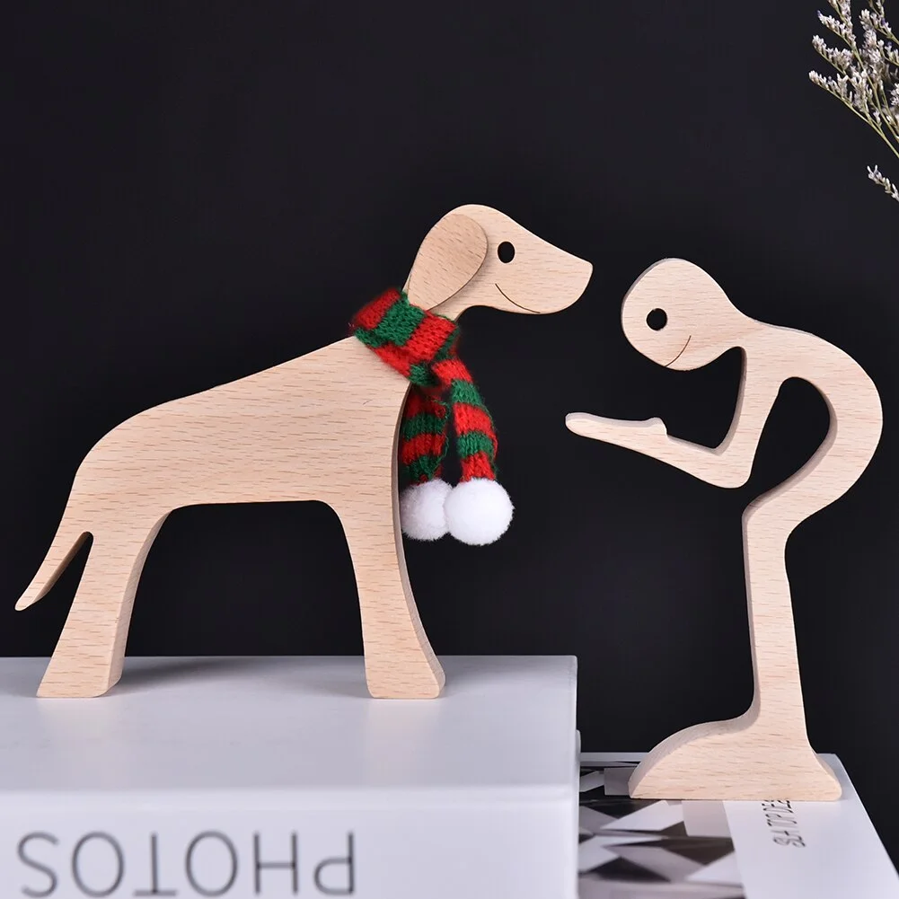 Wooden Dog Christmas Ornaments For Home Decor Craft Figurine New Year's Decor Creative Home Decoration Lovely Gift