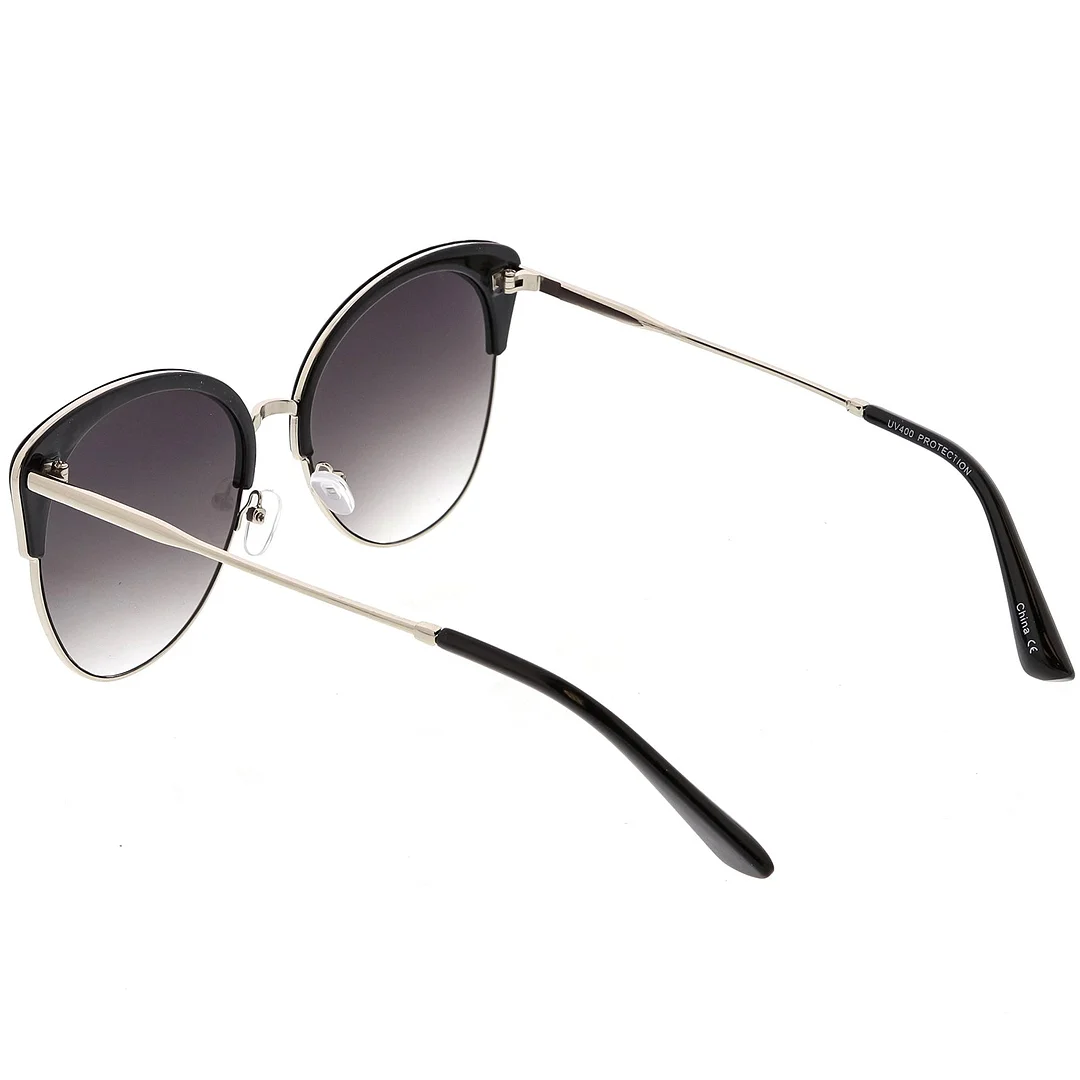 Oversize Half Frame Cat Eye glasses With Round Neutral Color Flat Lens 58mm