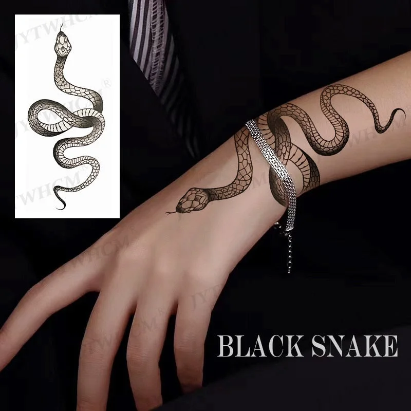 Black Snake Temporary Tattoo Stickers Big Size For Women Men Body Girl Arm Waist Waterproof Fake Tatto Dark Wine Snake Tattoo