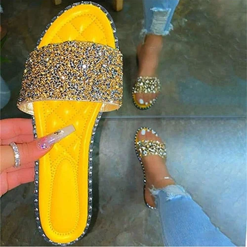 Back to college Women Crystal Slippers Ladies Bling Flats Female Fashion Outdoor Beach Shoes Female Footwear Women Summer Slides Plus Size 35-43