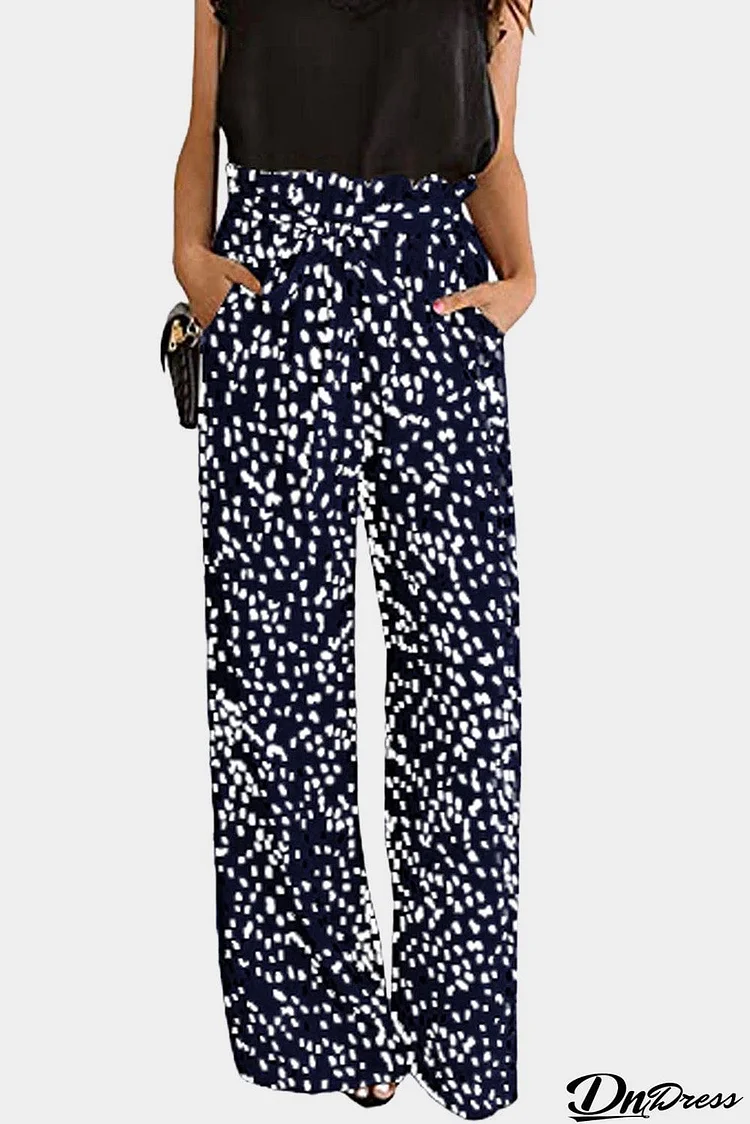 Polka Dot Drawstring High Waist Wide Leg Pants