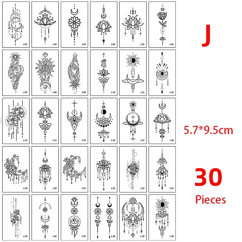 Temporary Tattoo Sticker Set Moon Skull Cross Butterfly Tatoo Flash Tatto Fake Waterproof Stickers for Men Women Girls 50 Pcs