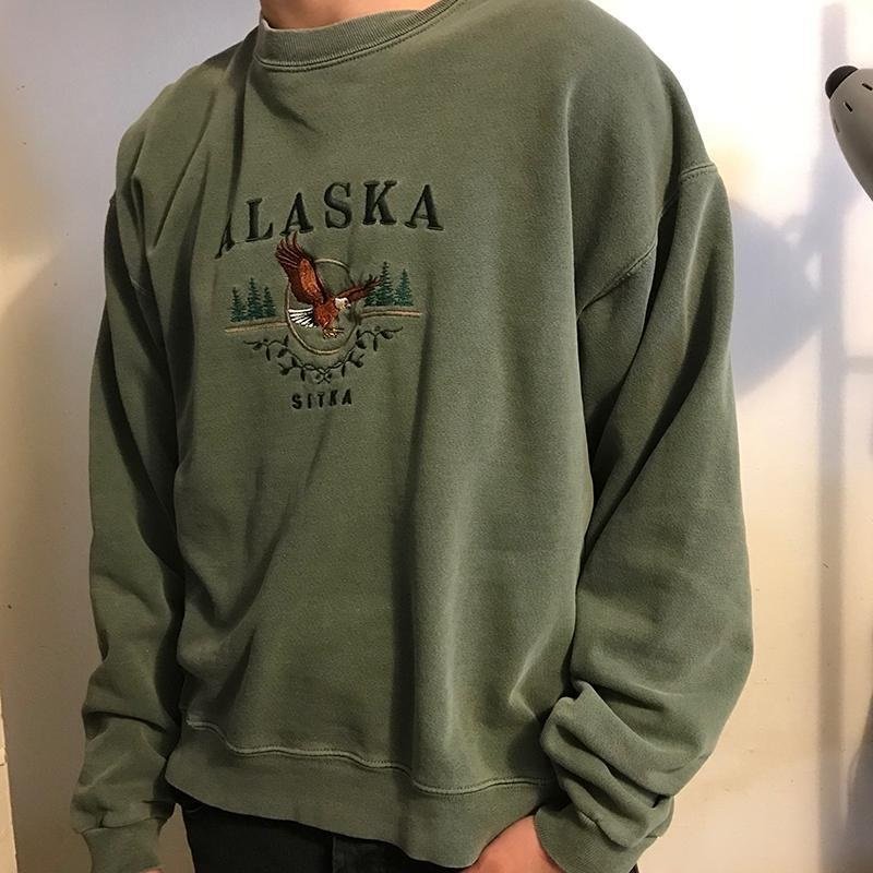 Men Vintage Casual 'ALASKA' Print Sweatshirt