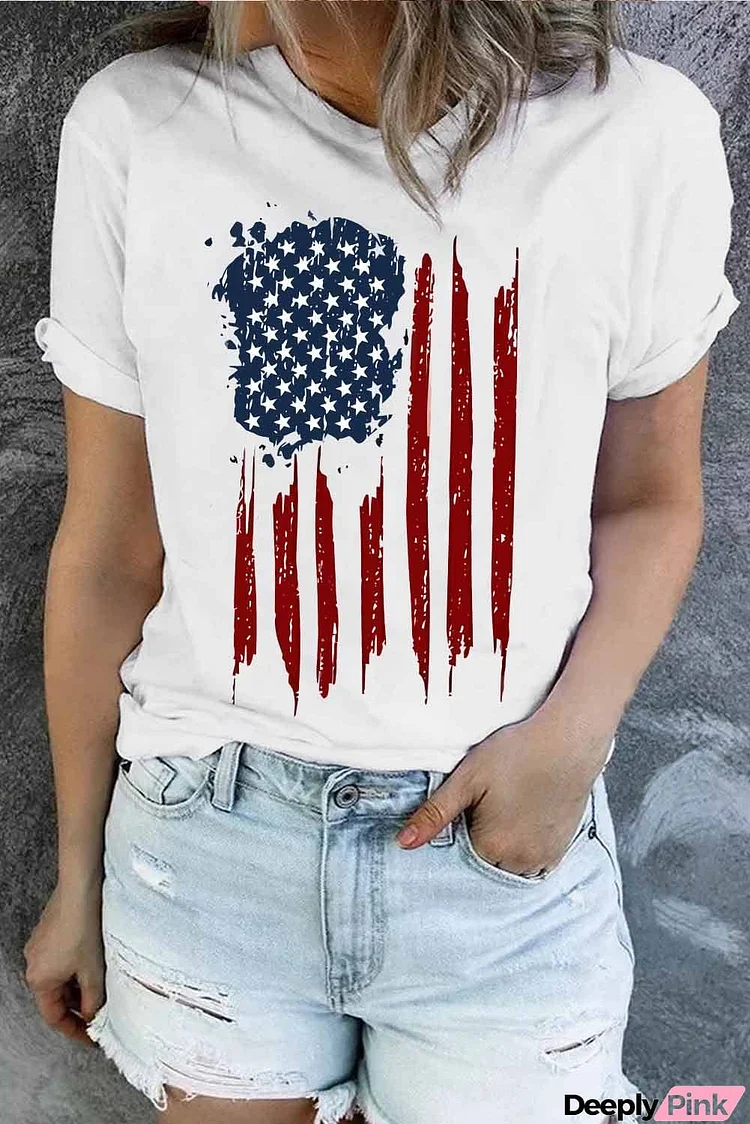 US Flag Graphic Round Neck Short Sleeve Tee