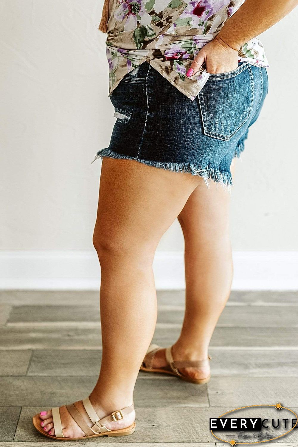 High Rise Raw Hem Plus Size Denim Shorts