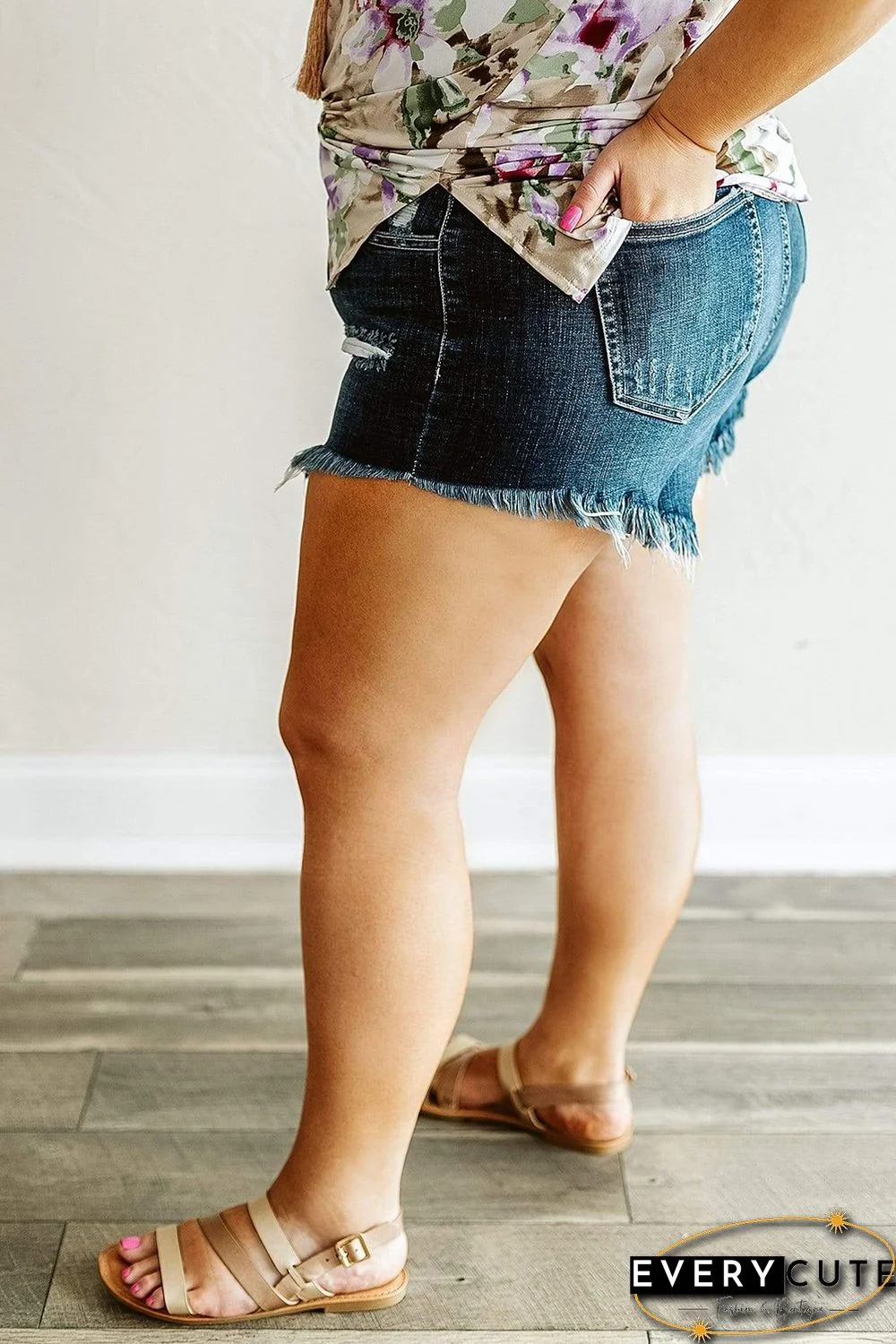 High Rise Raw Hem Plus Size Denim Shorts