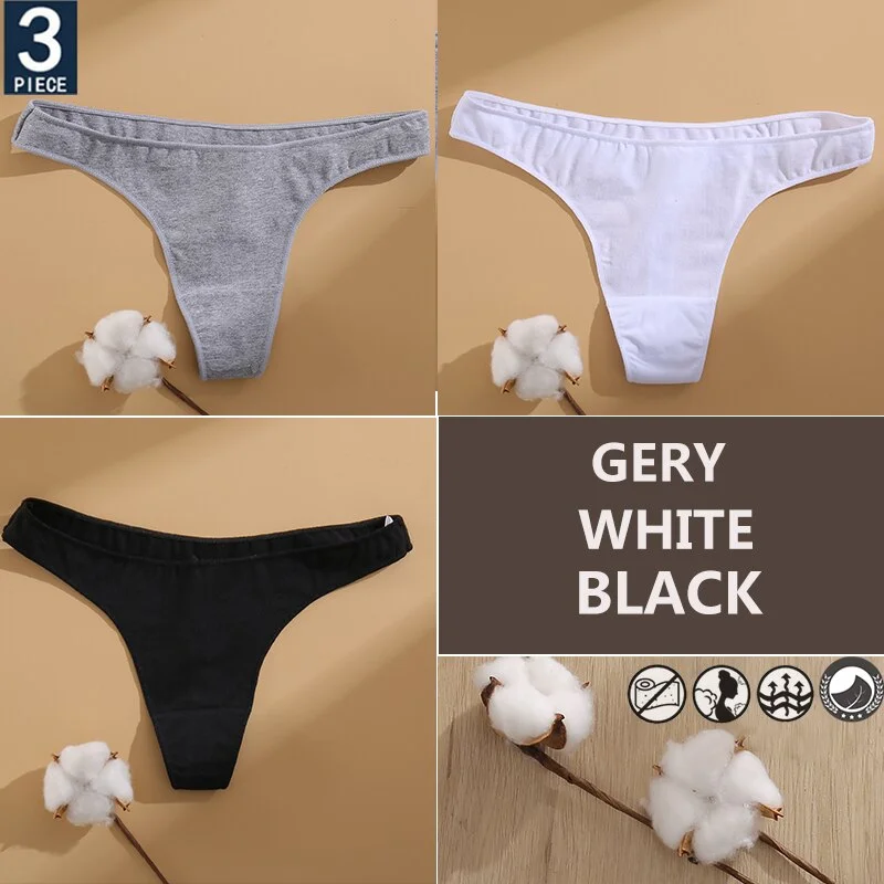 FINETOO 3PCS/Set Cotton Lingerie Women's G-string Underwear 7 Solid Colors Ladies Panties Female Low-Rise Woman's Thong Briefs
