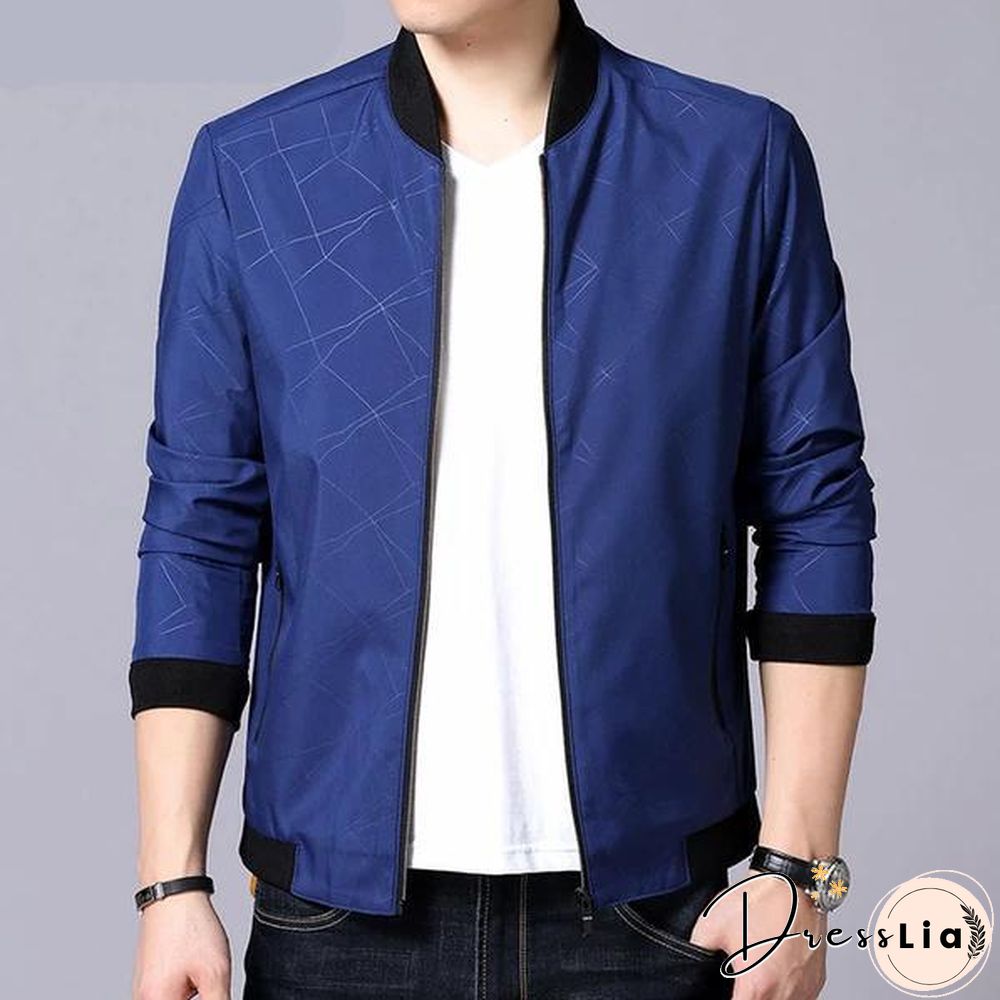 Men Brand Bomber Jacket Business Casual Stand Collar Coats New Zipper Rib sleeve Outerwear