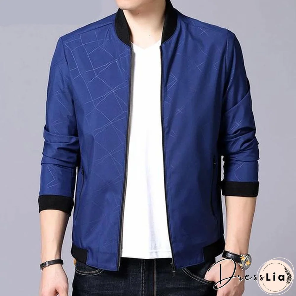 Men Brand Bomber Jacket Business Casual Stand Collar Coats New Zipper Rib sleeve Outerwear