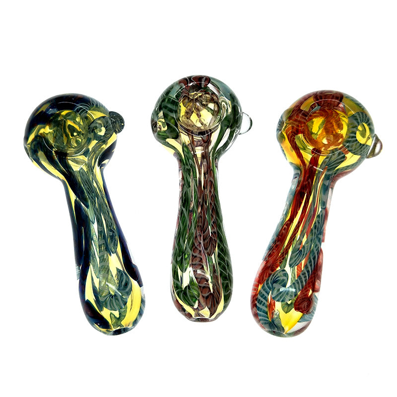 Spoon Pipe Fumed Inside-Out Stripe Frit Glass Spoon Pipe
