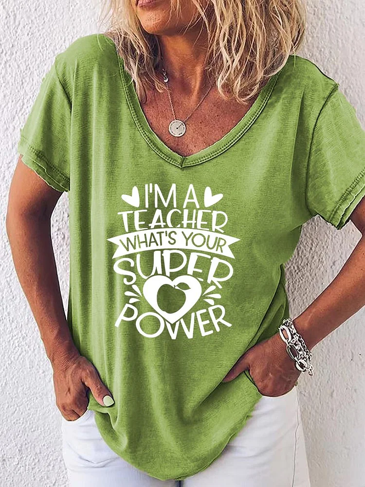 I am a Teacher What's Your Superpower V Neck T-shirt-03499-Annaletters