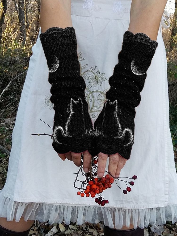 Casual Cat Printed Warm Gloves