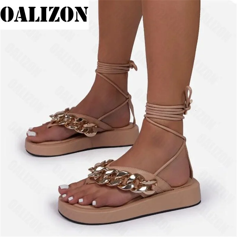 Women Fashion Flip Flops Sandals Shoes Women Flat Platform Lottie Chain Detail Chunky Sole Casual Gladiator Buckle Sandals Shoes