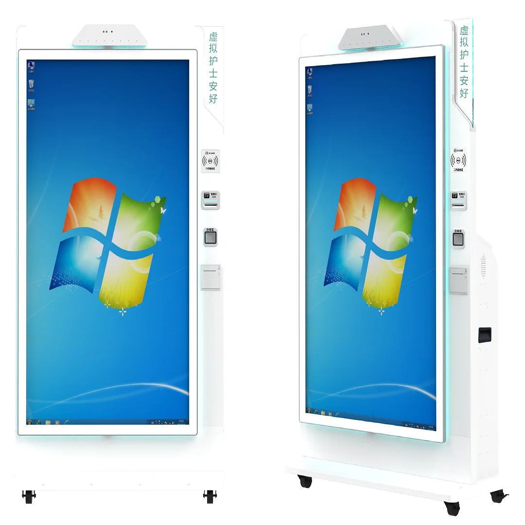 RFID Smart AI Kiosk Manufacturer 32-65" Touch Screen RFID Digital Signage Kiosk with AI camera QR Scanner Printer Cashless RFID payment Kiosk