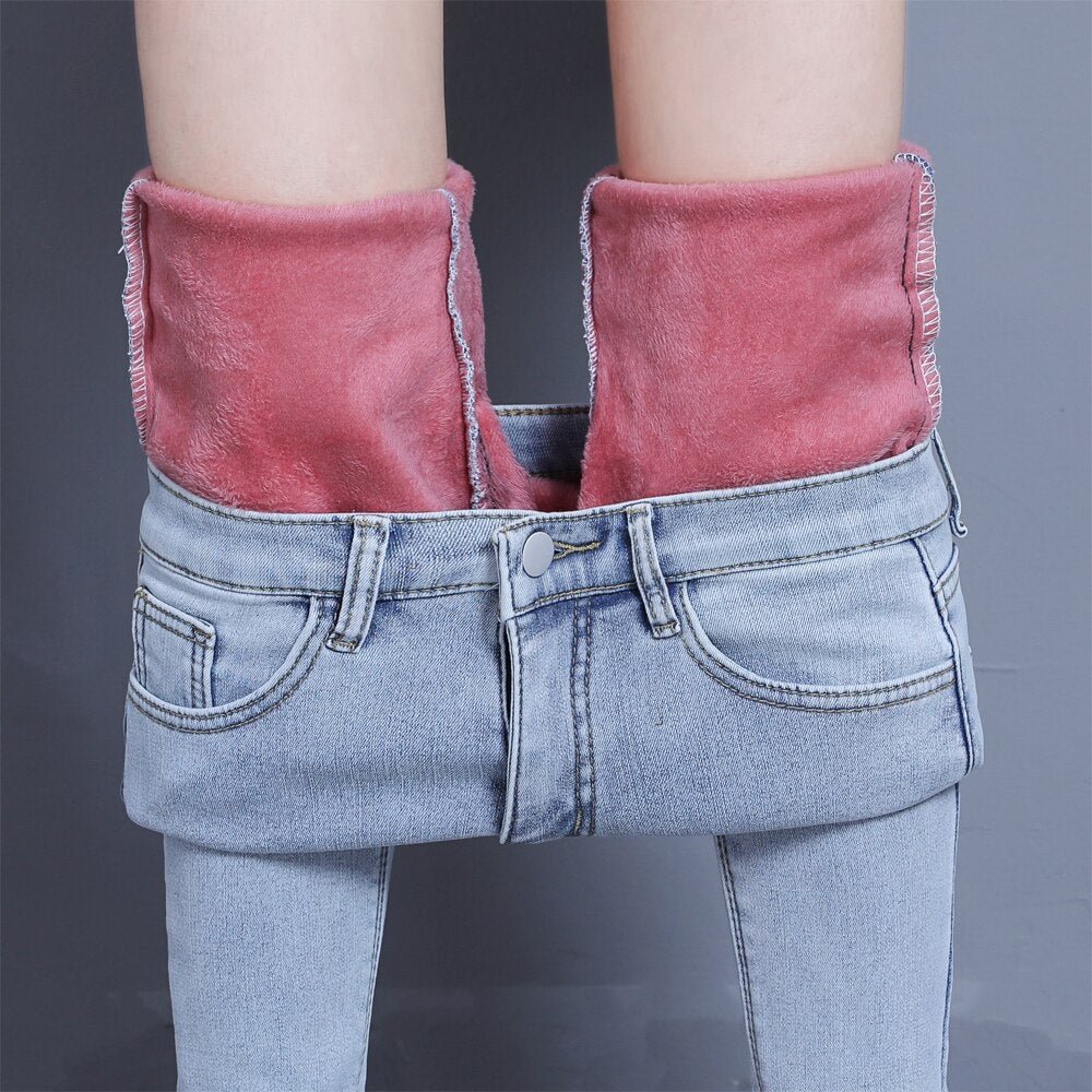 Winter Jeans For Women Skinny High Waist Elastic Casual Streetwear Denim Trousers Fleece Slim Warm Jean Pencil Pants With Velvet