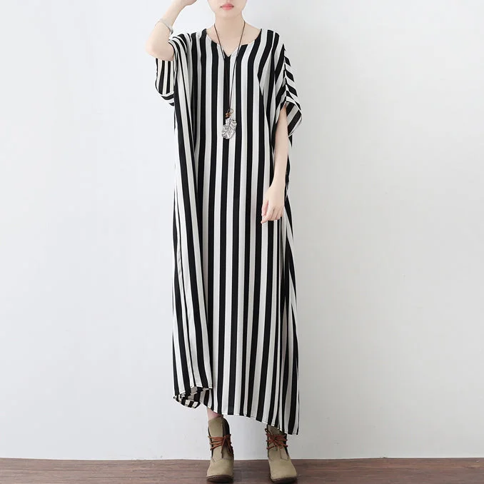 Black white striped summer dresses oversized chiffon caftans plus size maxi dress beach dresses sundress
