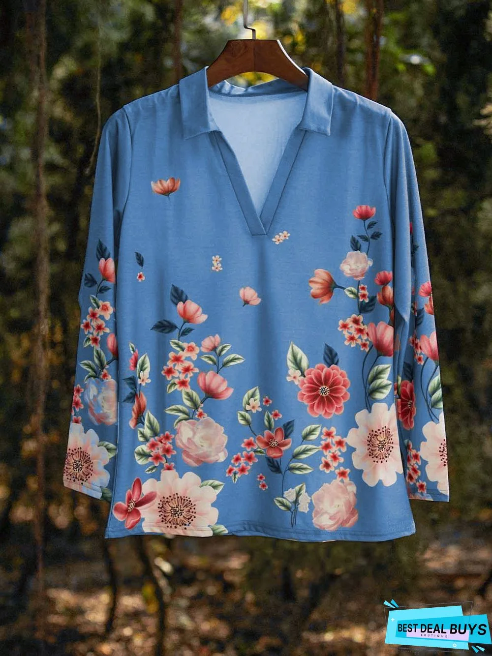 Froral Simple Cotton Casual V Neck shirt & Top