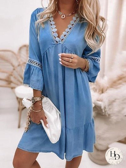 Dresses Lace V-Neck 3/4 Sleeve Dress for Women