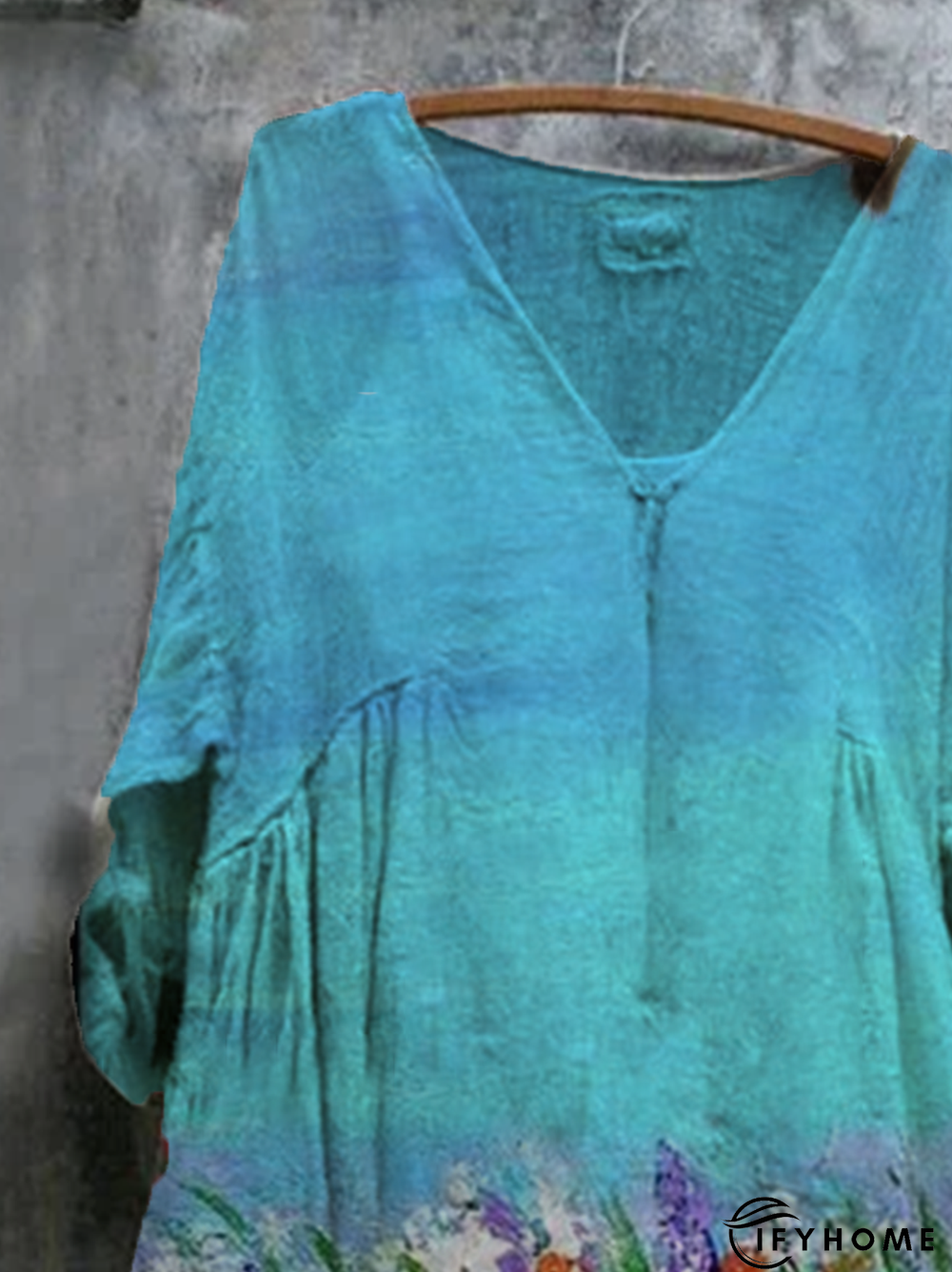 Plus Size Vintage Holiday Boho Shift 3/4 Sleeve V Neck Floral Weaving Dress | IFYHOME