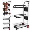 [US Local Warehouse] Rolling Horse Saddle Rack Cart with Storage Basket Saddle Pad Rack Stand 3 Tier Heavy Duty Horse Tack Organizer for Stable Storage Moving Transport Supplies