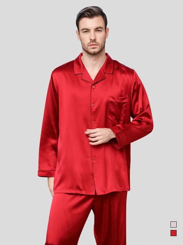 Monogrammed 30 Momme Luxury Pure Silk Pajamas Set For Men REAL SILK LIFE