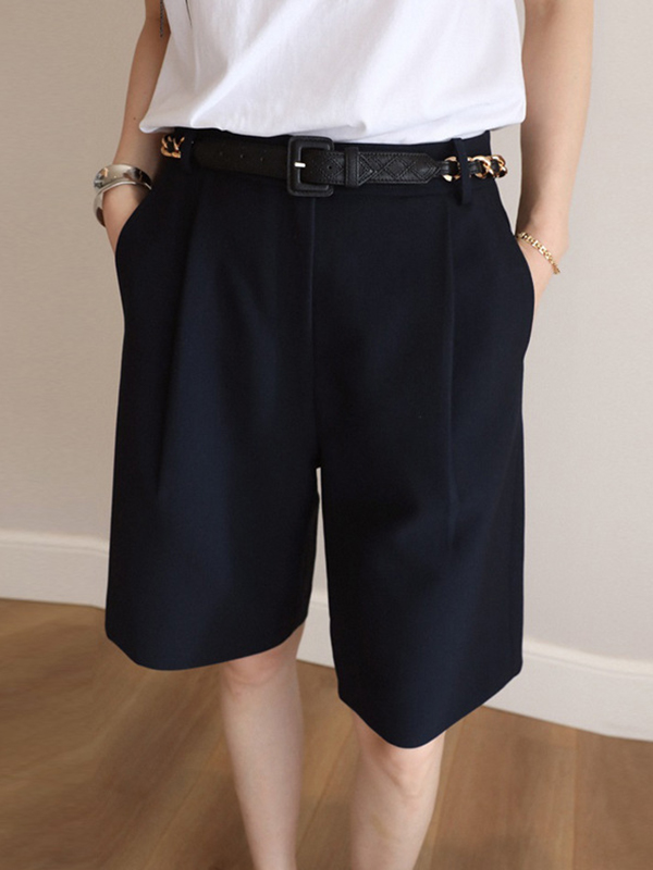 High Waist Wide Leg Simple Solid Color Shorts
