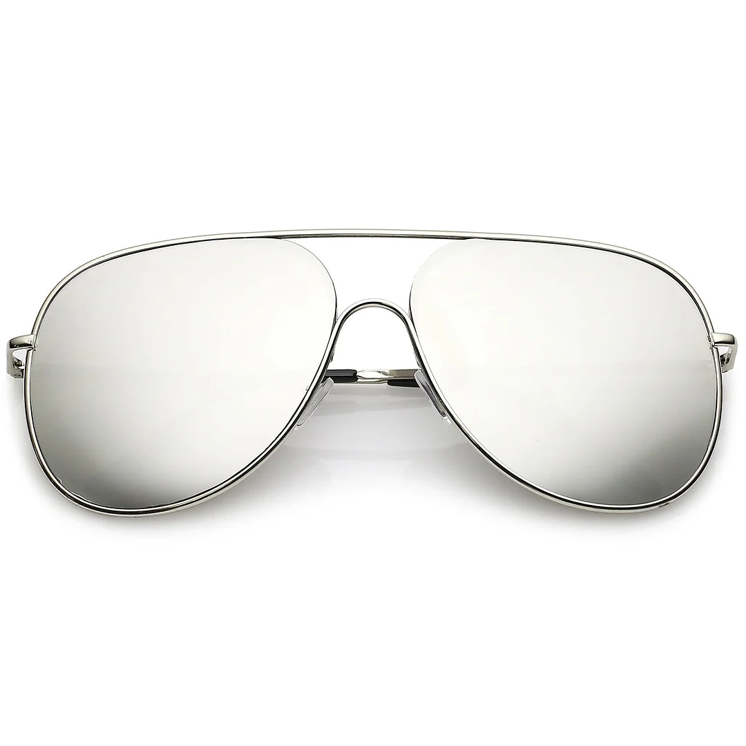 Oversize Metal Aviator glasses Semi Rimless Teardrop Mirrored Flat Lens 62mm