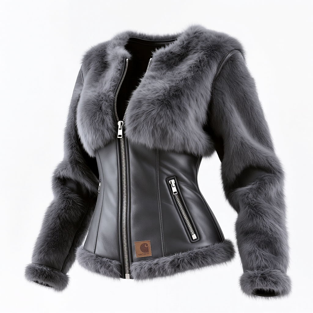 Women's Retro Stylish Winter Leather Jacket With Fur Collar