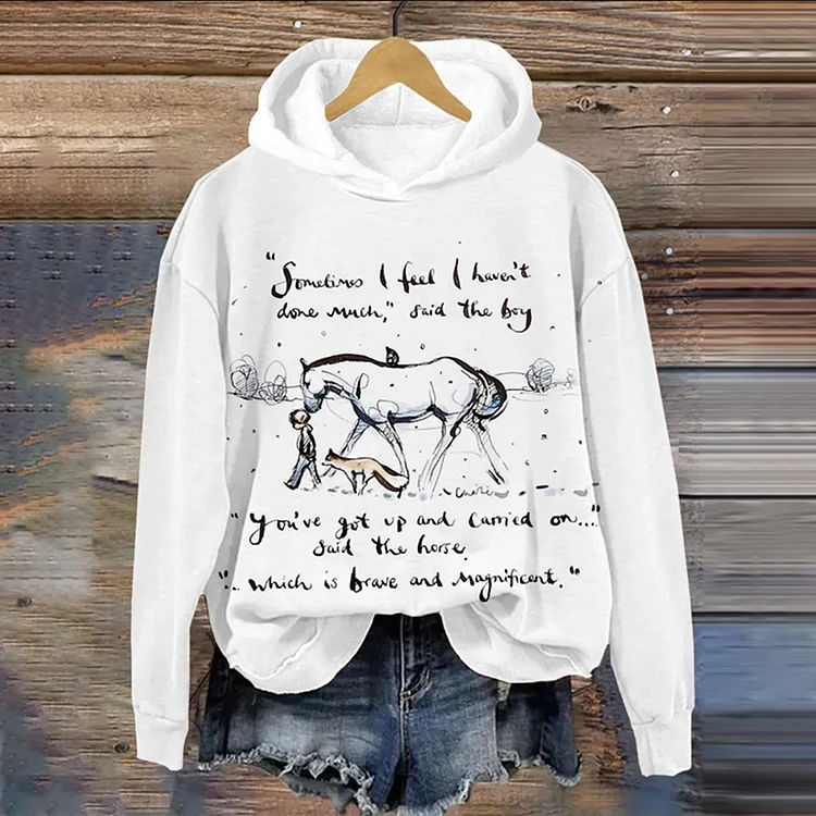 Horse Printed Hooded Sweatshirt