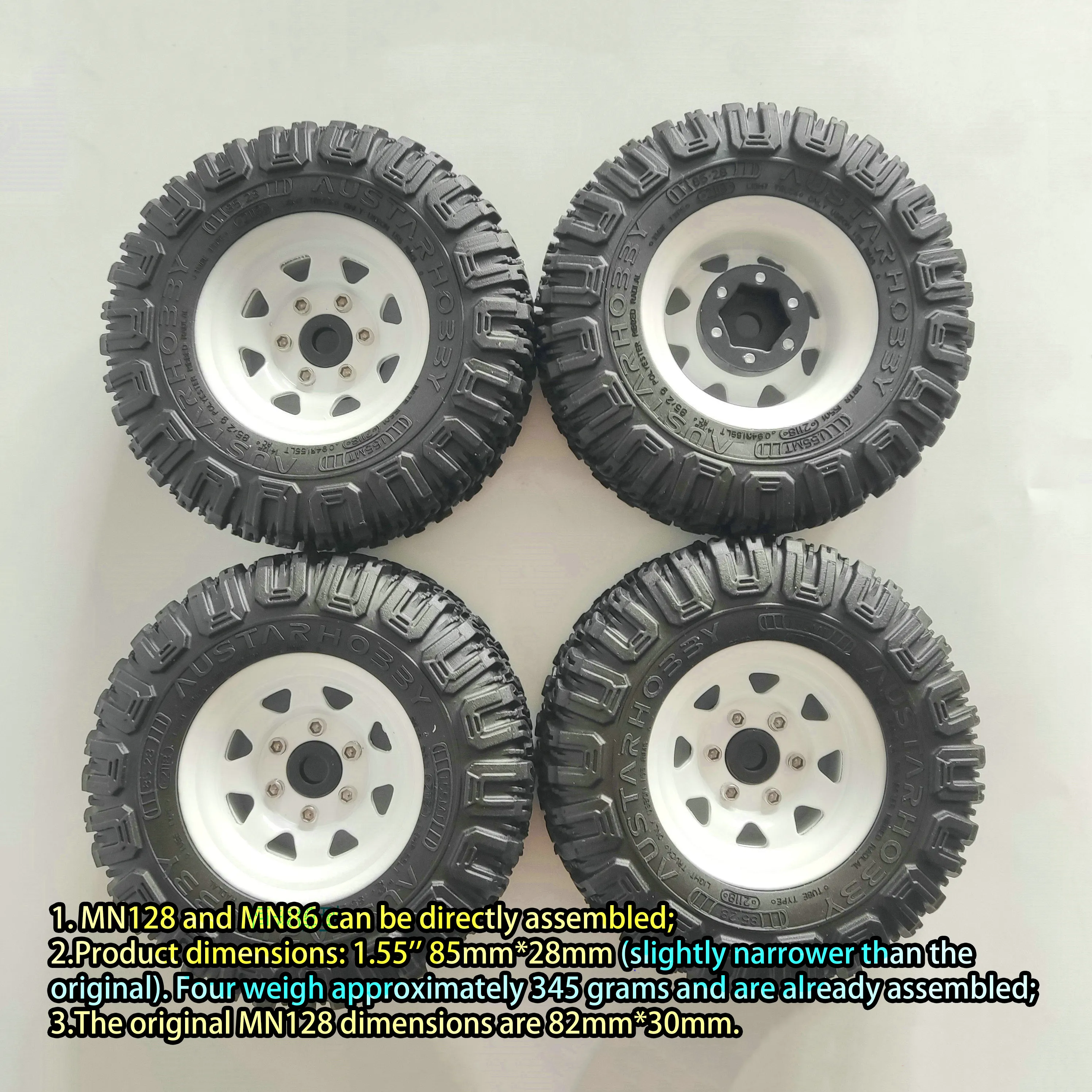 MN Model MN128 Upgrade Parts 1.9'' 90mm metal rims and tires