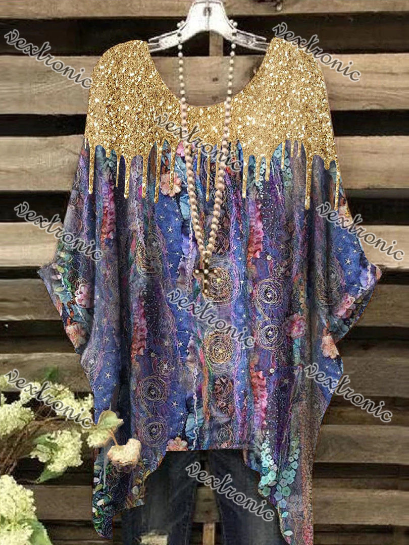 Women 3/4 Sleeve Scoop Neck Printed Colorblock Women Tops