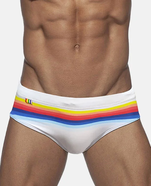 Vacation Rainbow Stripe With Cups Swimming Briefs 
