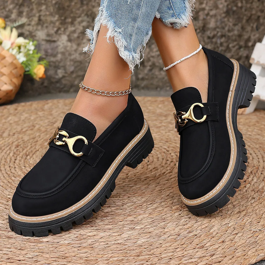 Breakj Breakj Wind Small Leather Shoes Women Spring And Autumn 2025 New Fashion Retro Color Casual Thick-Heeled Single Shoes