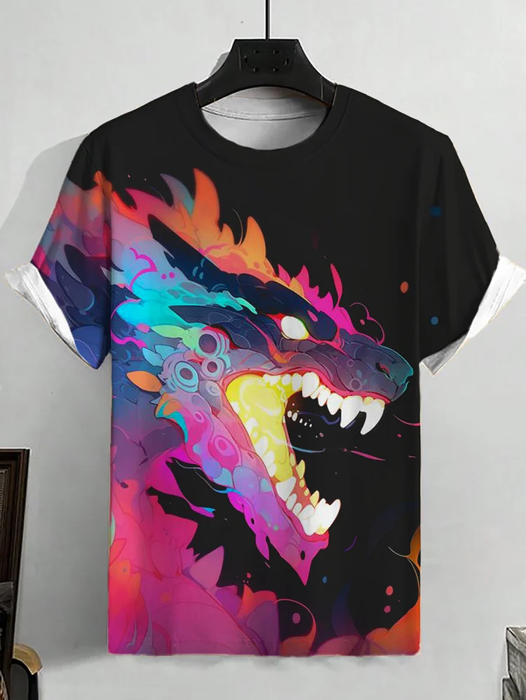 Men's Hippie Colorful Dragon Graphic Print Casual T-Shirt