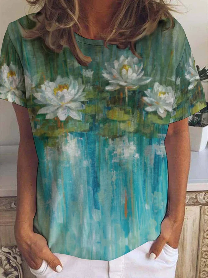 Casual Floral Print Elegant Short Sleeve T-shirt