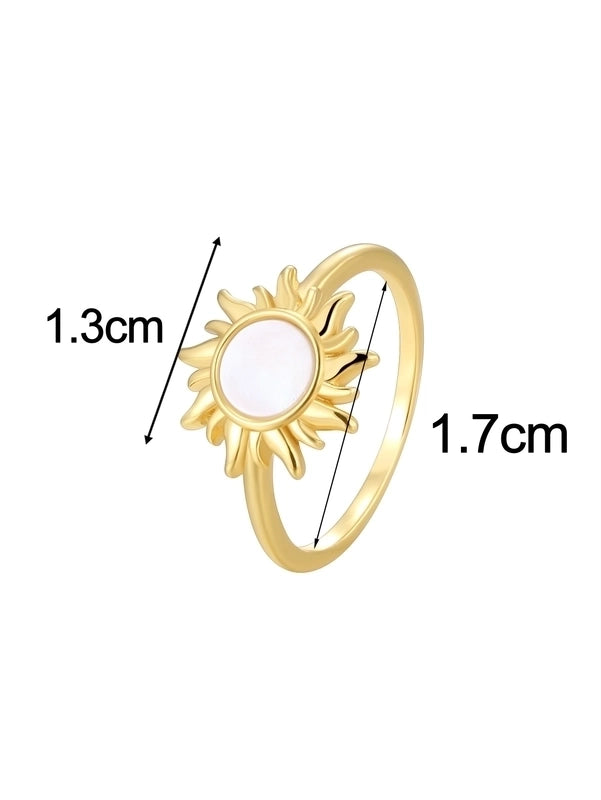 Copper 18K Gold Plated Inlay Sun Heart Shape Shell Shell Zircon Rings