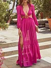 Solid Color Deep V-Neck Long Sleeves Maxi Dress