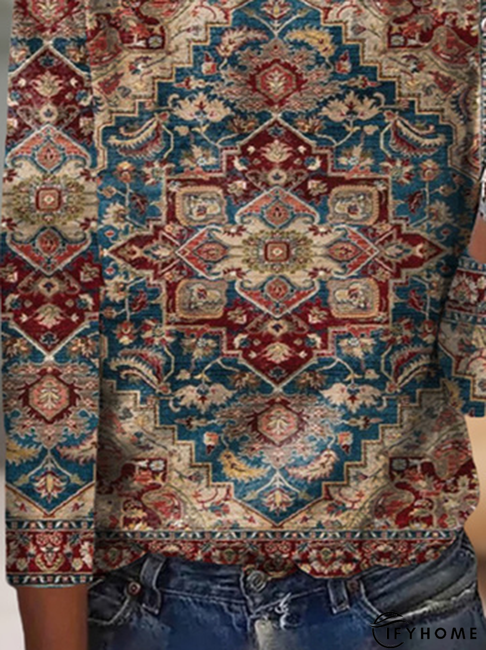 Casual Ethnic Long Sleeve Crew Neck T-Shirt | IFYHOME