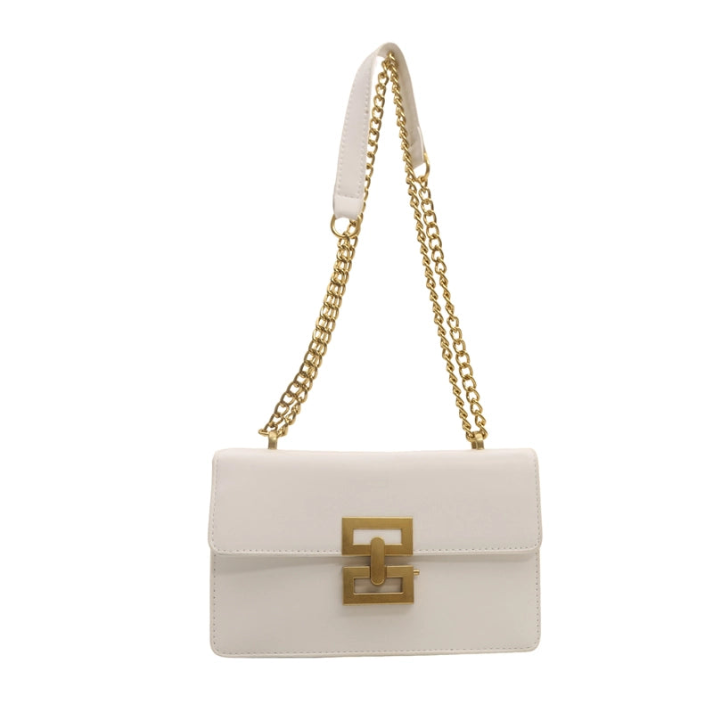 Women’s Small Pu Leather Solid Color Elegant Square Lock Clasp Crossbody Bag